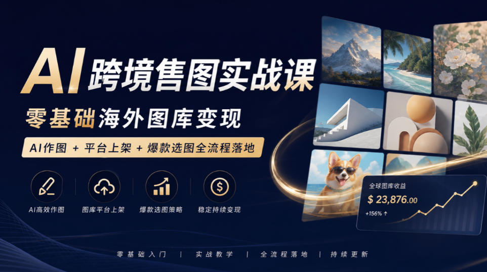 AI跨境售图实战课，零基础海外图库变现，AI作图+平台上架+爆款选图全流程落地-来友网创