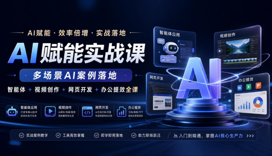 AI赋能实战课，多场景AI案例落地，智能体+视频创作+网页开发+办公提效全课-来友网创