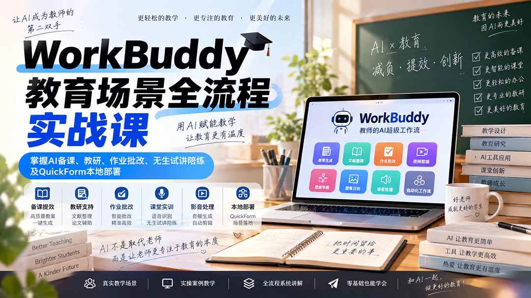 （20518期）WorkBuddy教育场景全流程实战课：掌握AI备课、教研、作业批改、无生试讲陪练及QuickForm本地部署-来友网创