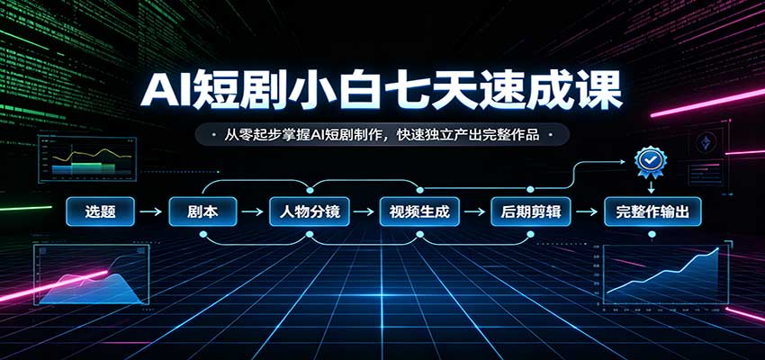 AI短剧小白七天速成课：从零起步掌握AI短剧制作，快速独立产出完整作品-来友网创