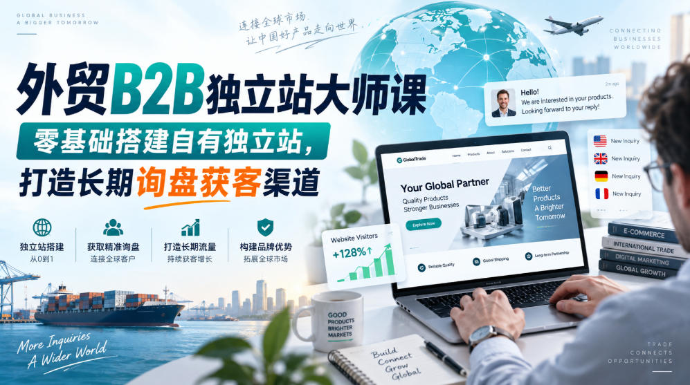 外贸B2B独立站大师课，零基础搭建自有独立站，打造长期询盘获客渠道-来友网创