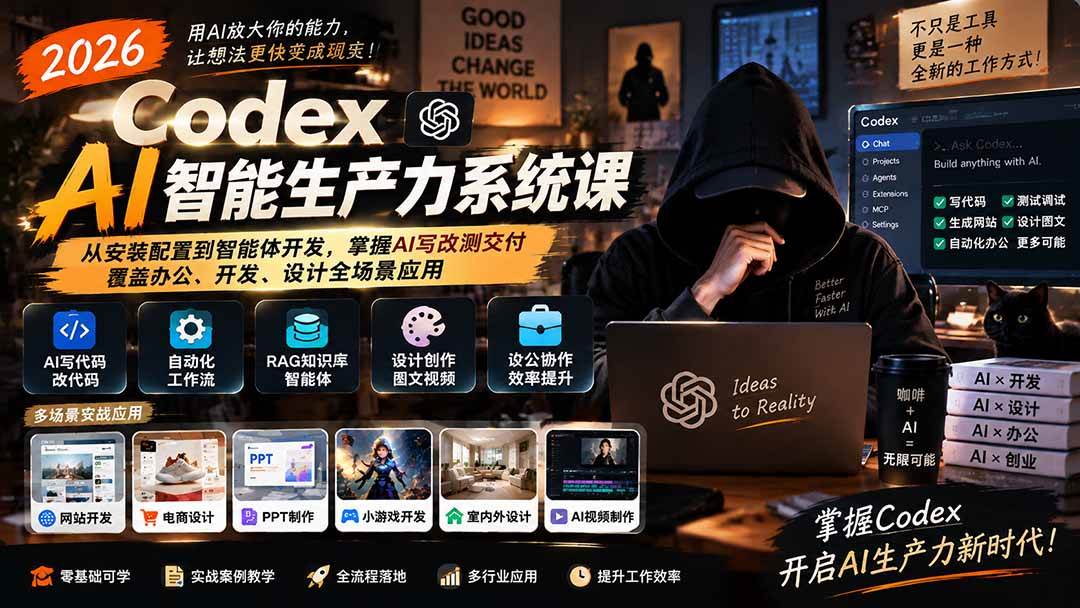 （20535期）2026 Codex AI智能生产力系统课-更新｜从安装配置到智能体开发，掌握AI写改测交付，覆盖办公、开发、设计全场景应用-来友网创