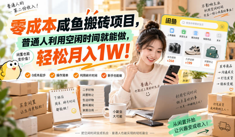 零成本咸鱼搬砖项目，普通人利用空闲时间就能做，轻松月入1W！【揭秘】-来友网创