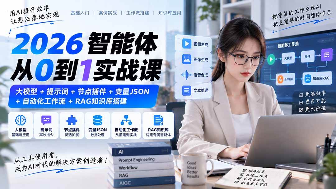 （20546期）2026智能体从0到1实战课｜大模型+提示词+节点插件+变量JSON+自动化工作流+RAG知识库搭建-来友网创