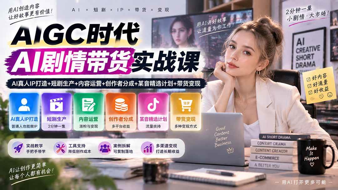 （20567期）AIGC时代AI剧情带货实战课｜AI真人IP打造+短剧生产+内容运营+创作者分成、某音精选计划+带货变现-来友网创