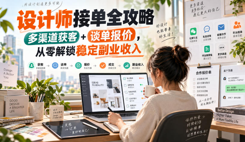 设计师接单全攻略-无水印，多渠道获客+谈单报价，从零解锁稳定副业收入-来友网创