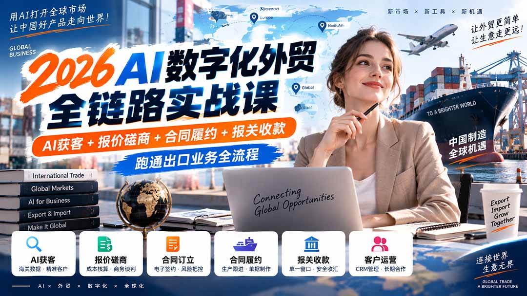 （20569期）2026AI数字化外贸全链路实战课：AI获客+报价磋商+合同履约+报关收款，跑通出口业务全流程-来友网创