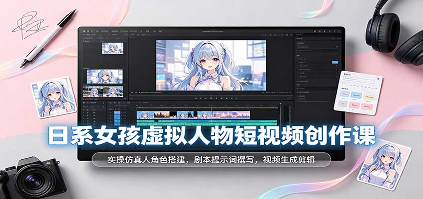 日系女孩虚拟人物短视频创作课：实操仿真人角色搭建，剧本提示词撰写，视频生成剪辑-来友网创