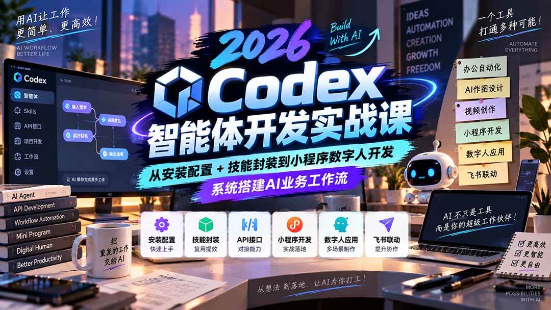 （20574期）2026Codex智能体开发实战课：从安装配置+技能封装到小程序数字人开发，系统搭建AI业务工作流-来友网创