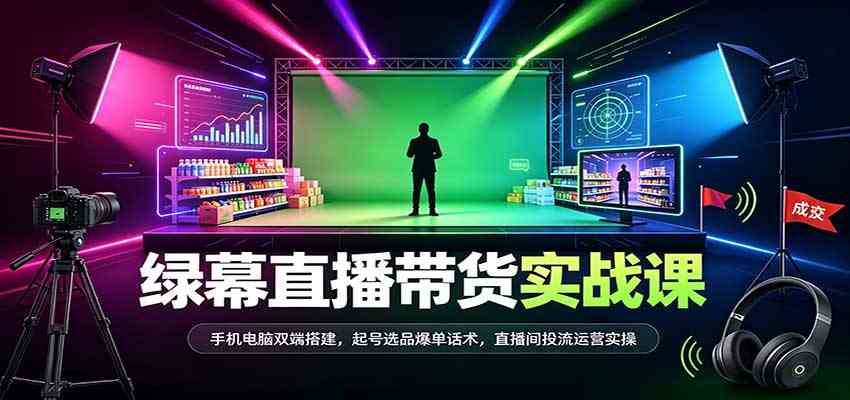 绿幕直播带货实战课：手机电脑双端搭建，起号选品爆单话术，直播间投流运营实操-来友网创