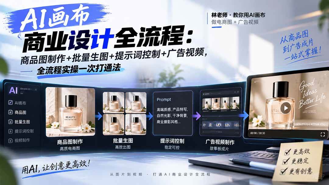 （20576期）AI画布商业设计全流程：商品图制作+批量生图+提示词控制+广告视频，全流程实操一次打通法-来友网创
