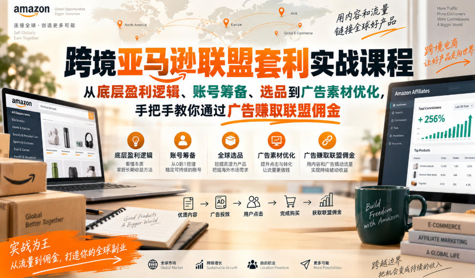 跨境亚马逊联盟套利实战课程，从底层盈利逻辑、账号筹备、选品到广告素材优化，手把手教你通过广告賺取联盟佣金-来友网创