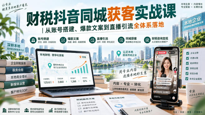 财税抖音同城获客实战课｜从账号搭建、爆款文案到直播引流全体系落地-来友网创