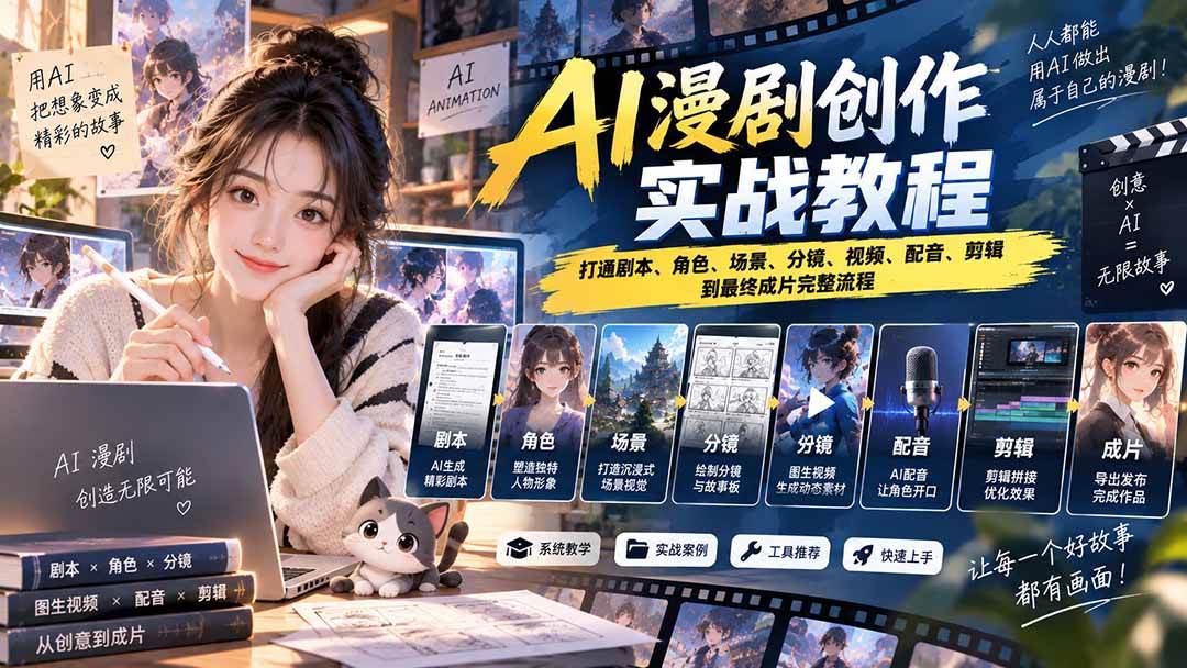 （20597期）2026 AI漫剧创作实战教程：打通剧本、角色、场景、分镜、视频、配音、剪辑到最终成片完整流程-来友网创