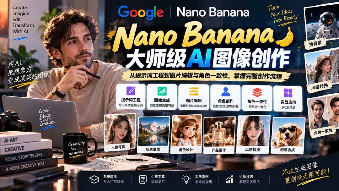 （20609期）【无水印】Nano Banana大师级AI图像实战课：从提示词工程到图片编辑与角色一致性，掌握完整创作流程-来友网创