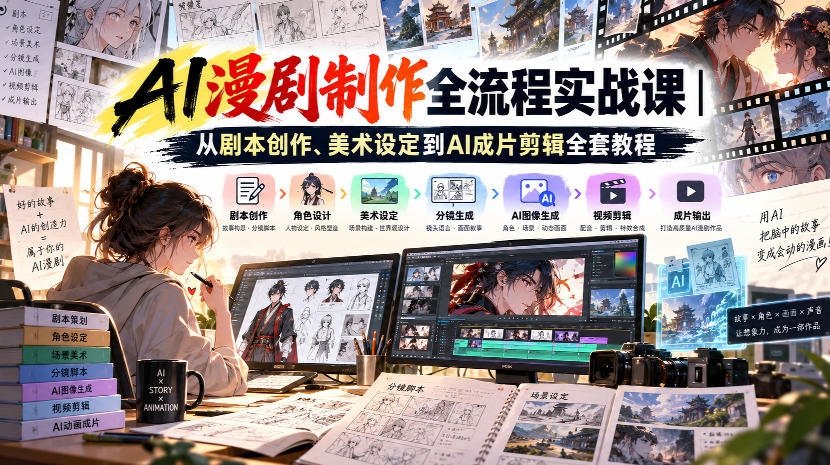 AI漫剧制作全流程实战课｜从剧本创作、美术设定到AI成片剪辑全套教程​-来友网创