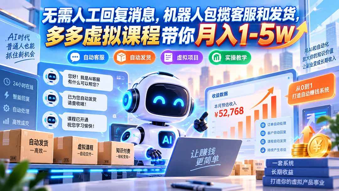 （20615期）无需人工回复消息，机器人包揽客服和发货，多多虚拟课程带你月入1-5W-来友网创