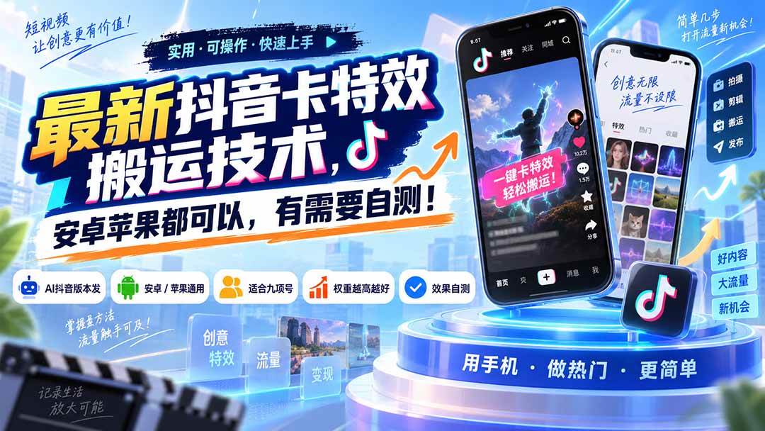 （20606期）最新抖音卡特效搬运技术，安卓苹果都可以，有需要自测！-来友网创