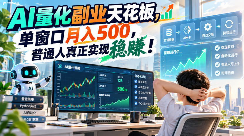 AI量化副业天花板，单窗口月入500，普通人真正实现稳賺！【揭秘】-来友网创