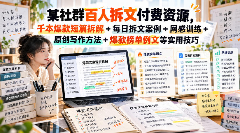 某社群百人拆文付费资源，千本爆款短篇拆解+每日拆文案例+网感训练+原创写作方法+爆款榜单例文等实用技巧(持续更新)-来友网创
