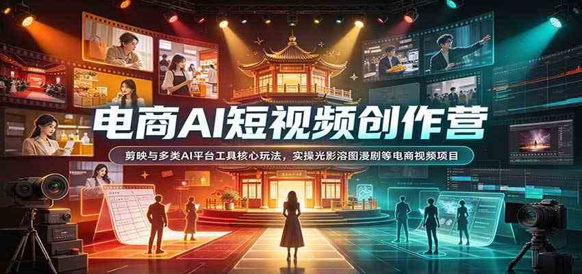 电商AI短视频创作营：剪映与多类AI平台工具核心玩法，实操光影溶图漫剧等电商视频项目-来友网创