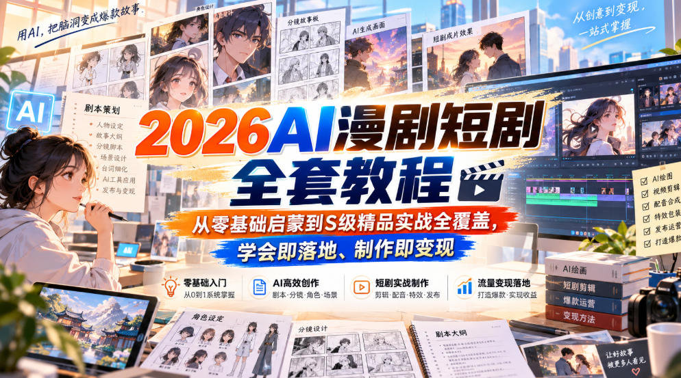 2026AI漫剧短剧全套教程，从零基础启蒙到S级精品实战全覆盖，学会即落地、制作即变现-来友网创