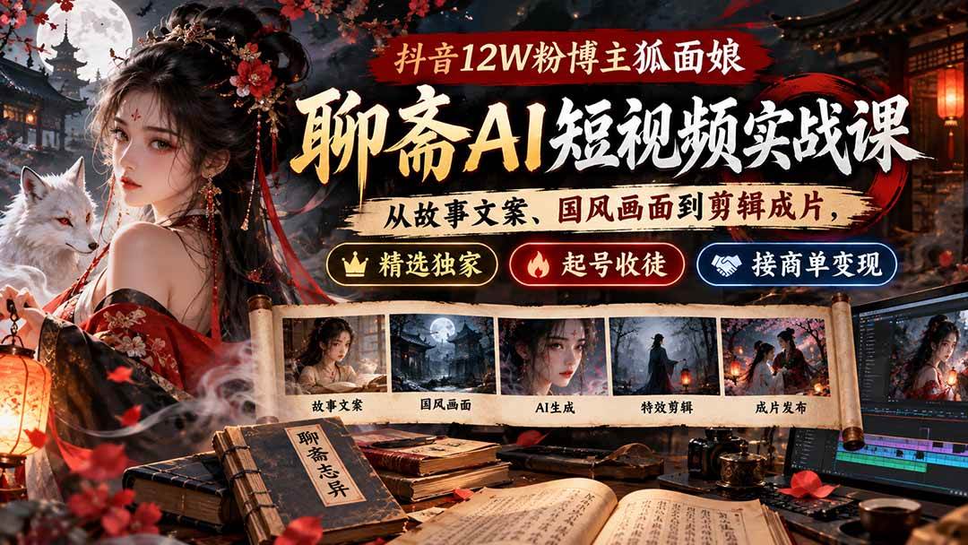 （20639期）抖音12W粉博主狐面娘-聊斋AI短视频实战课：从故事文案、国风画面到剪辑成片，精选独家+起号收徒+接商单变现-来友网创