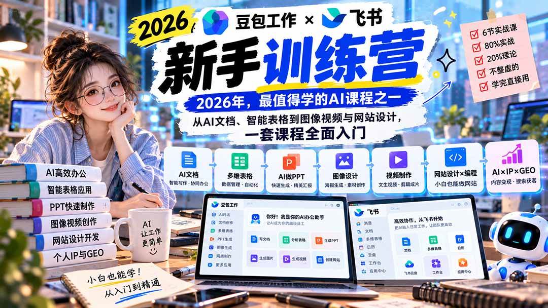 （20645期）2026豆包工作+飞书新手训练营-9月新课：从AI文档、智能表格到图像视频与网站设计，一套课程全面入门-来友网创