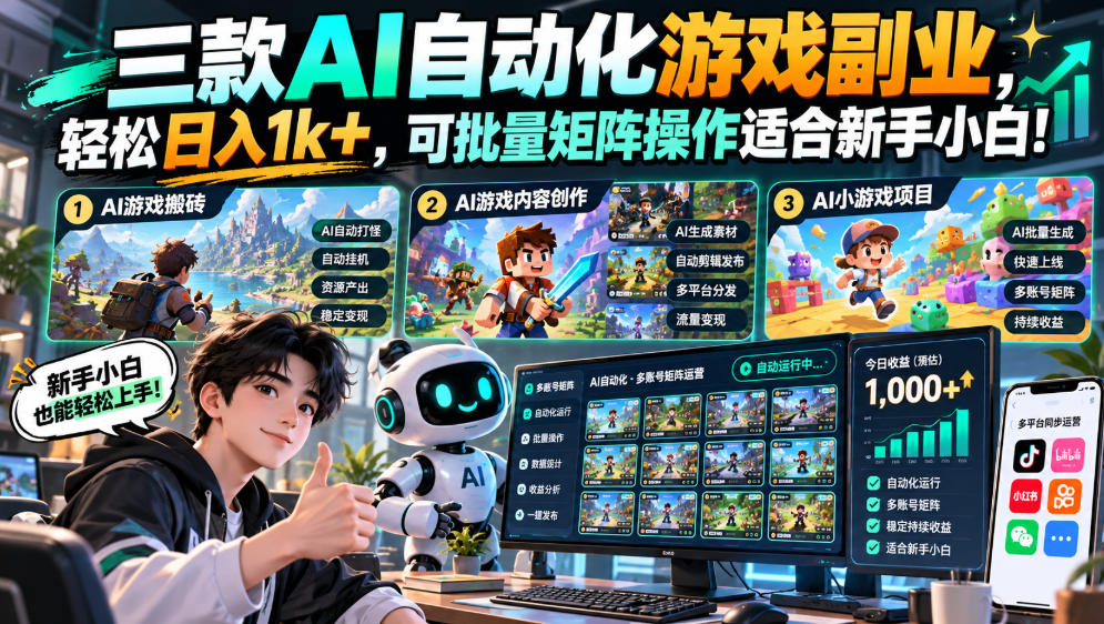 三款AI自动化游戏副业，轻松日入1k+，可批量矩阵操作适合新手小白！【揭秘】-来友网创