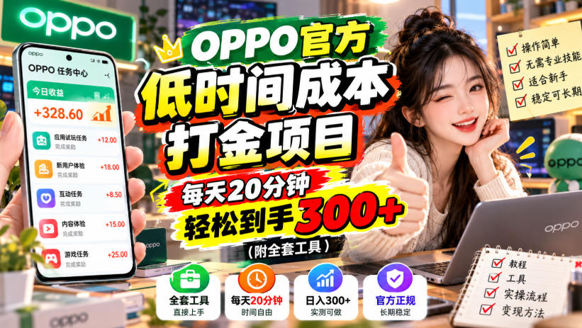 OPPO官方低时间成本打金项目，每天20分钟，轻松到手300+（附全套工具）【揭秘】-来友网创