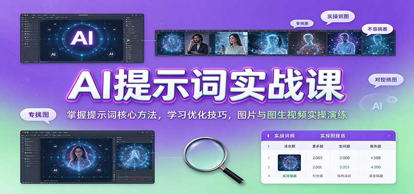 AI提示词实战课：掌握提示词核心方法，学习优化技巧，图片与图生视频实操演练-来友网创