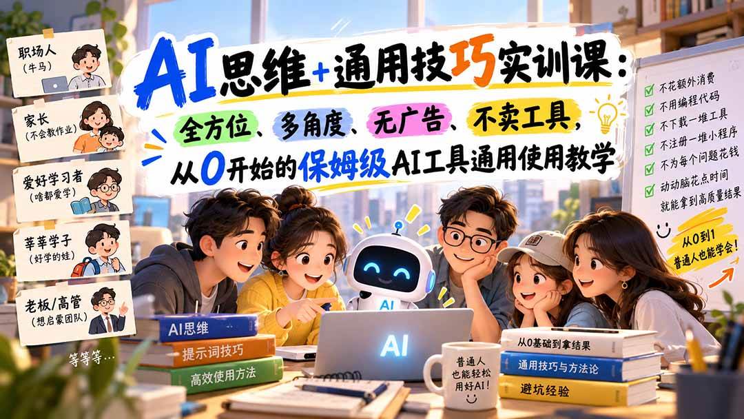 （20680期）AI思维+通用技巧实训课：全方位、多角度、无广告、不卖工具，从0开始的保姆级AI工具通用使用教学-来友网创