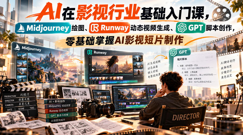 【无水印】AI在影视行业基础入门课，Midjourney绘图、Runway动态视频生成、GPT脚本创作，零基础掌握AI影视短片制作-来友网创