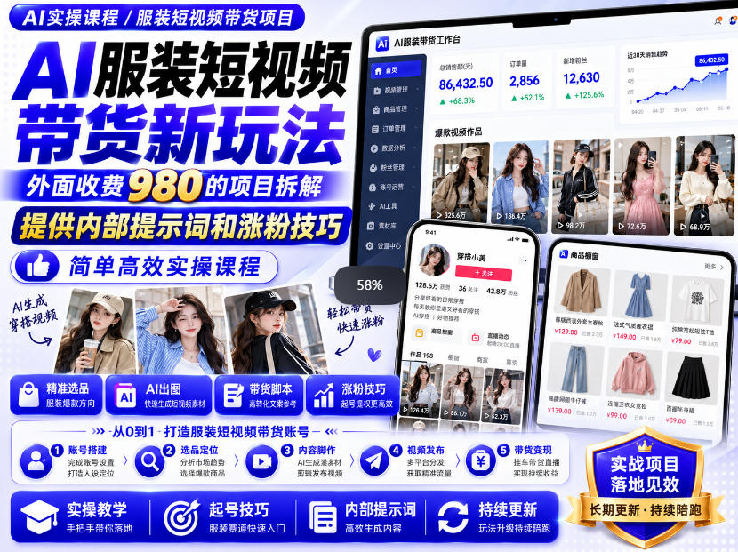 外面收费980AI快手带货系统课程，内部课程首次外放，操作简单高效，一分钟一条爆款视频-来友网创