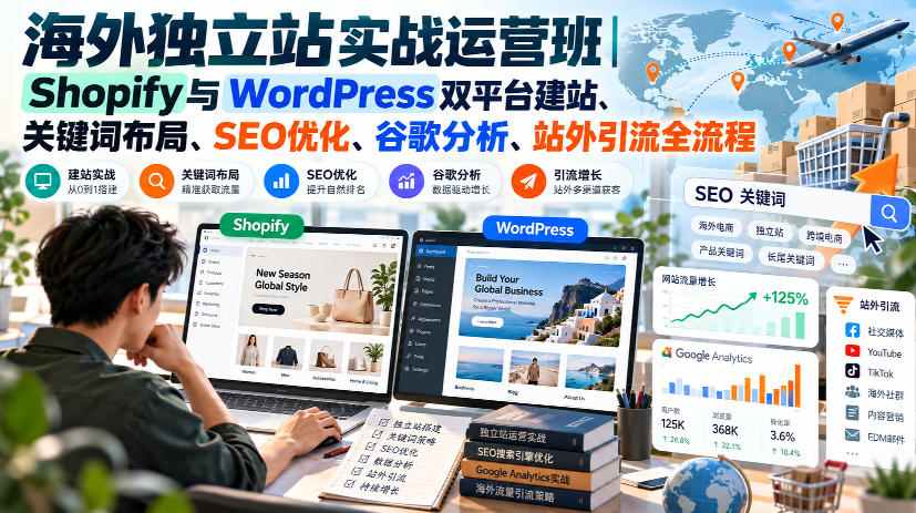 海外独立站实战运营班｜Shopify与WordPress双平台建站、关键词布局、SEO优化、谷歌分析、站外引流全流程-来友网创