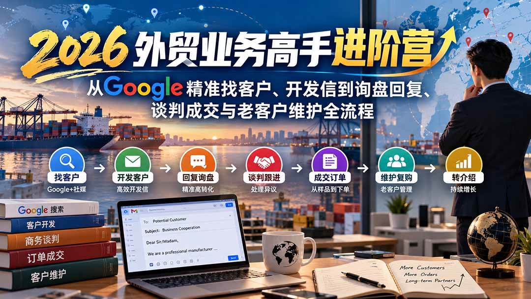 （20690期）2026外贸业务高手进阶营：从Google精准找客户、开发信到询盘回复、谈判成交与老客户维护全流程-来友网创