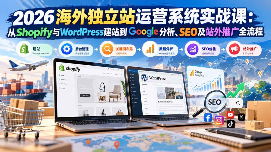 （20689期）2026海外独立站运营系统实战课：从Shopify与WordPress建站到Google分析、SEO及站外推广全流程-来友网创