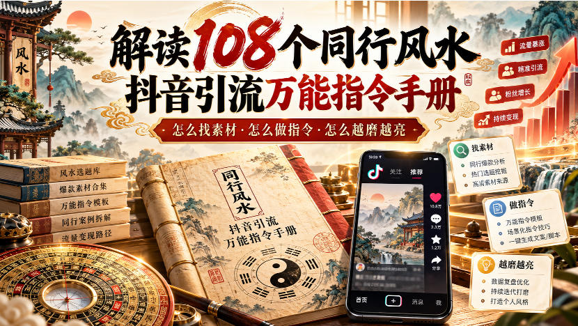 解读108个同行风水抖音引流万能指令手册，怎么找素材·怎么做指令·怎么越磨越亮【文档】-来友网创