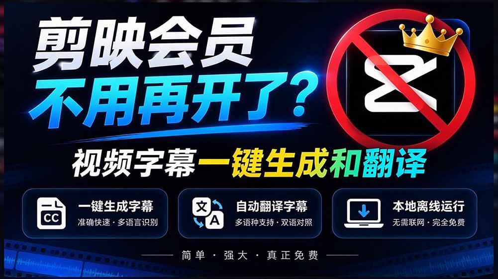 （20728期）剪映会员不用再开了？视频字幕一键生成加翻译，本地离线运行，完全免费，超快速高精度，字幕大师-来友网创