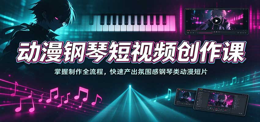 动漫钢琴短视频创作课：掌握制作全流程，快速产出氛围感钢琴类动漫短片-来友网创