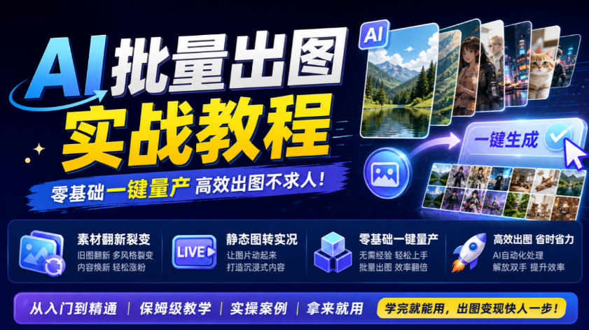 AI批量出图实战教程，素材翻新裂变，静态图转实况，零基础一键量产-来友网创