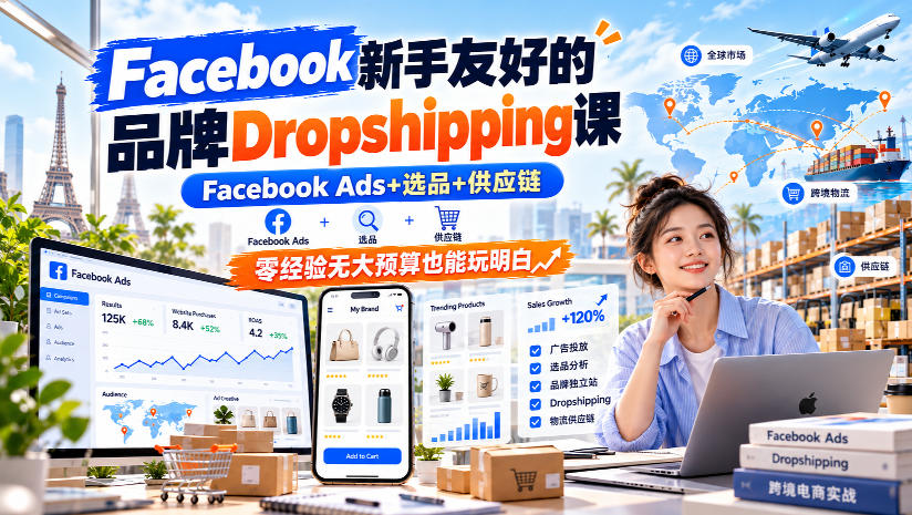 Facebook新手友好的品牌Dropshipping课，Facebook Ads+选品+供应链，零经验无大预算也能玩明白【原创双语字幕】-来友网创