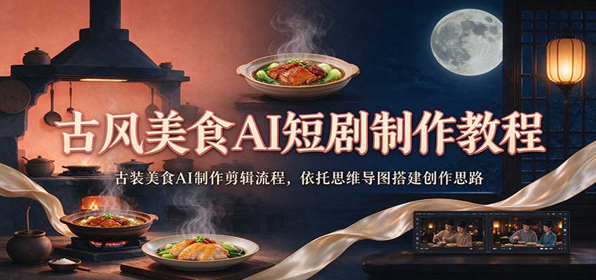 古风美食AI短剧制作教程：古装美食AI制作剪辑流程，依托思维导图搭建创作思路-来友网创