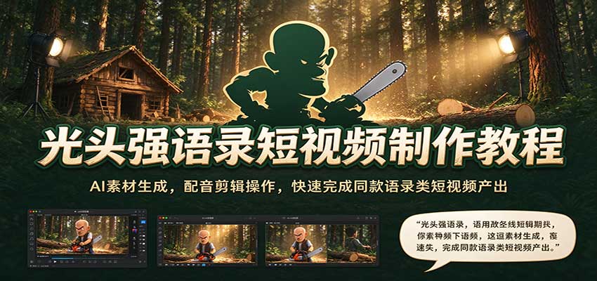 光头强语录短视频制作教程：AI素材生成，配音剪辑操作，快速完成同款语录类短视频产出-来友网创