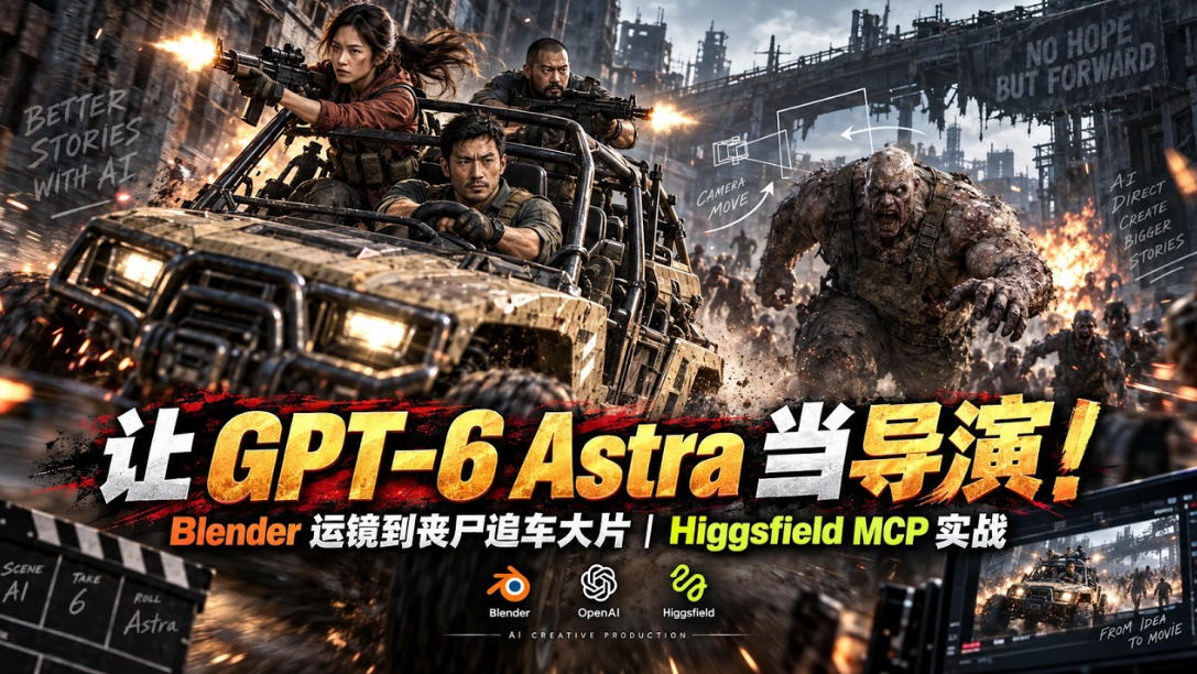 让GPT-6 Astra当导演！Blender运镜到丧尸追车大片｜Higgsfield MCP实战-来友网创