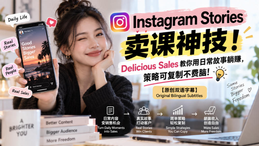 Instagram Stories卖课神技！Delicious Sales教你用日常故事躺賺，策略可复制不费脑！【原创双语字幕】-来友网创