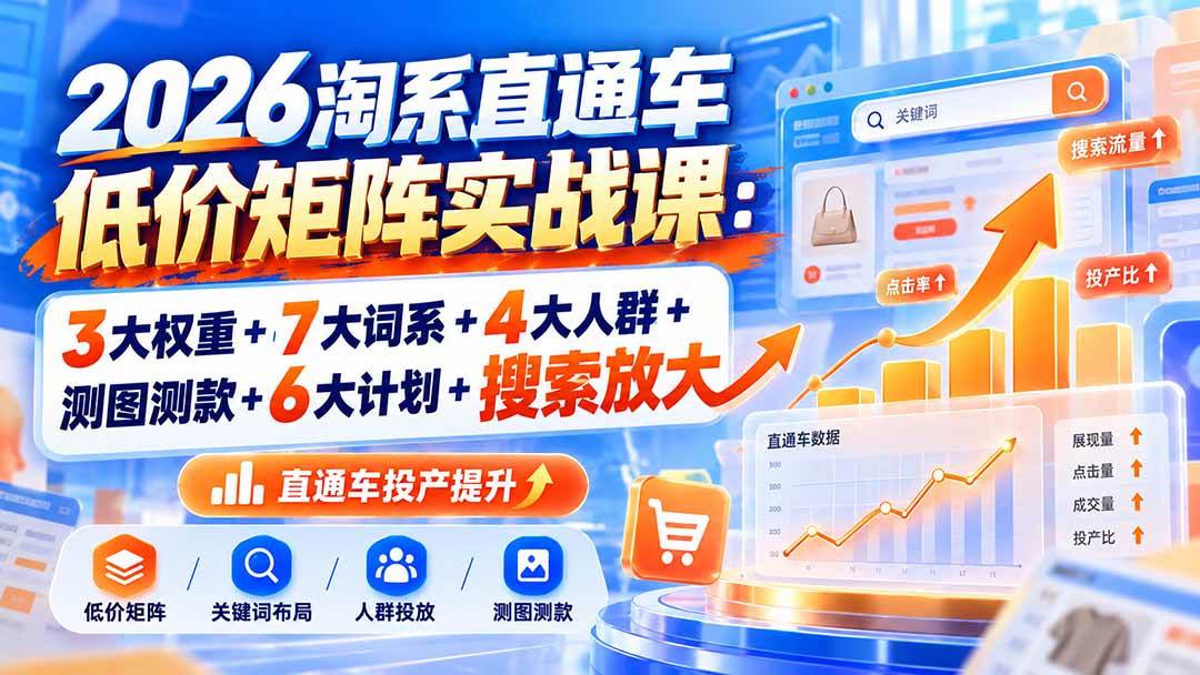 （20761期）2026淘系直通车低价矩阵实战课：3大权重+7大词系+4大人群+测图测款+6大计划+搜索放大-来友网创