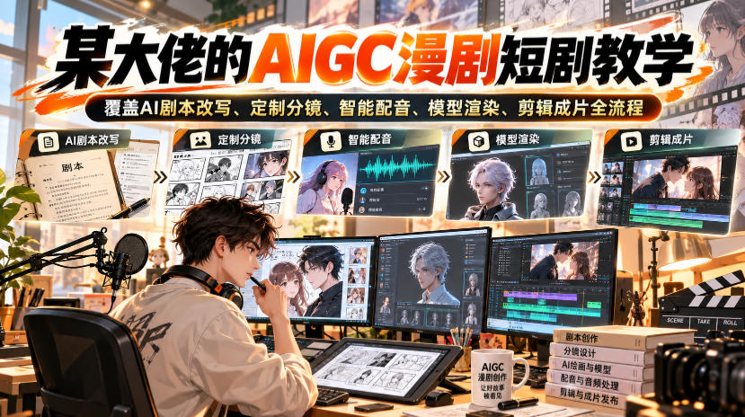 某大佬的AIGC漫剧短剧教学，覆盖AI剧本改写、定制分镜、智能配音、模型渲染、剪辑成片全流程-来友网创