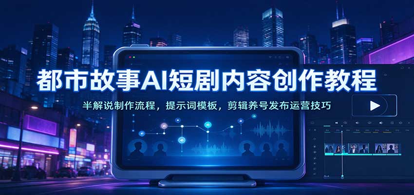 都市故事AI短剧内容创作教程：半解说制作流程，提示词模板，剪辑养号发布运营技巧-来友网创