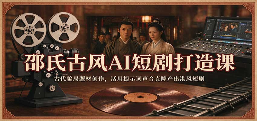 邵氏古风AI短剧打造课：古代骗局题材创作，活用提示词声音克隆产出港风短剧-来友网创